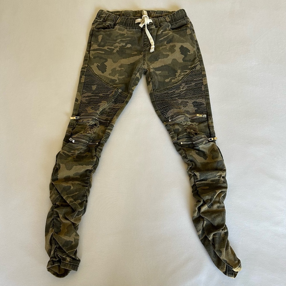 american bazi camo light denim distressed moto tie front cinched leggings - Picture 2 of 4